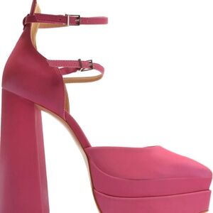 SCHUTZ Elysee Pink Platform Ankle Strap Pointy Toe Block Heel Dress Pump Size 7